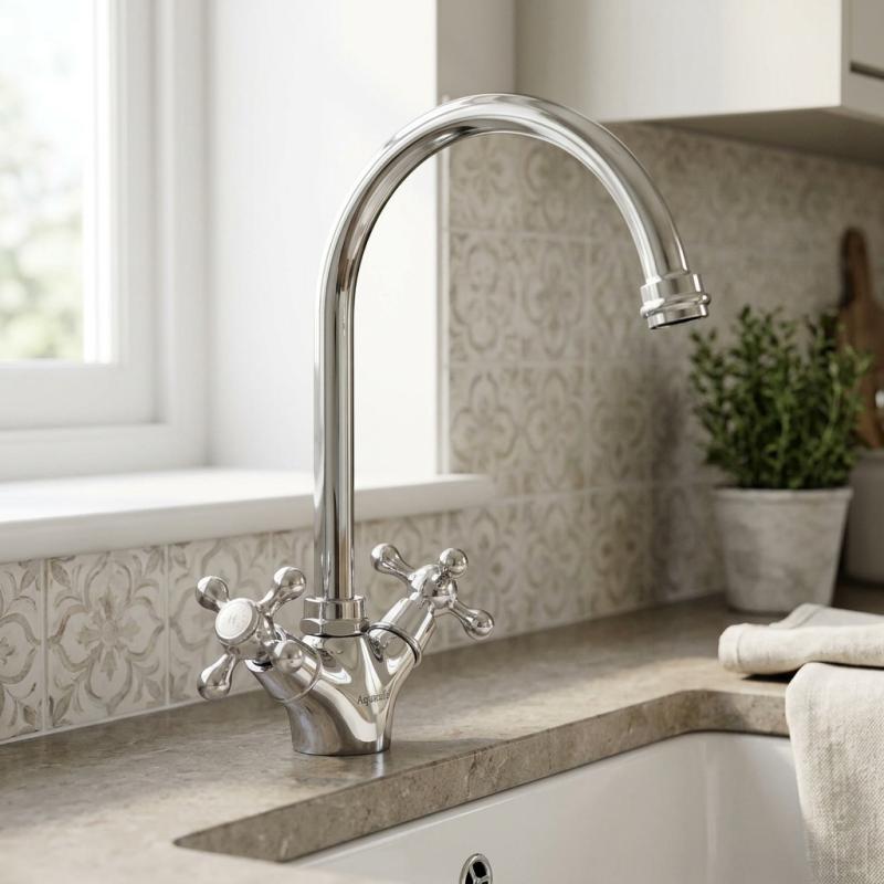 Aquanello Heritage Ascot Klassieke Keuken Nostalgische Keukenkraan Chroom met Ronde Uitloop CR-4003-HA